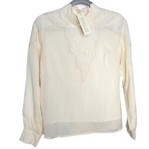 Roolee Long Sleeve Mock Neck Gauze Embroidered Romantic Blouse Women Sz Small